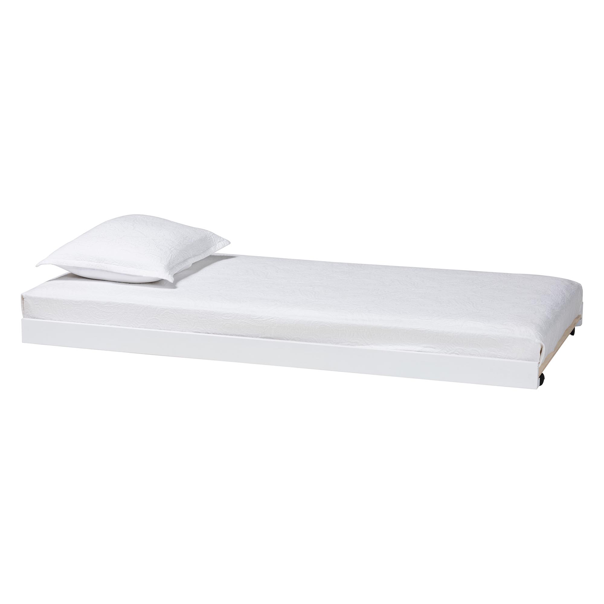 Baxton Studio Lucera Trundle - Underbed Low-Profile Rolling Base for Daybeds and Guest Rooms, Twin, White Affordable modern furniture in Chicago, classic bedroom furniture, modern twin size, cheap twin size